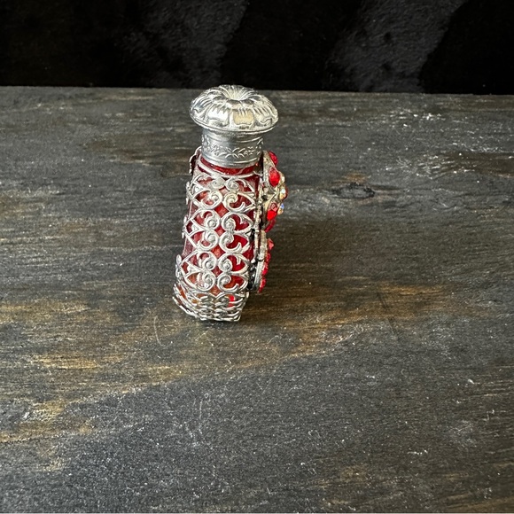 Vintage Red Glass Metal Wrapped Czech Bottle - Picture 5 of 14